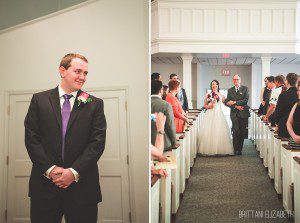groom first look at bride walking down aisle