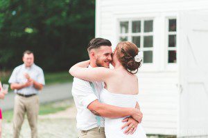 married couple first dance at lauxmont farms cobblestone courtyard
