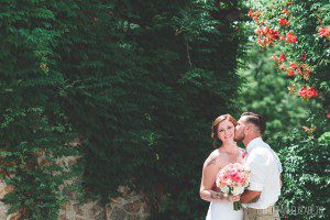 kissing the bride lauxmont farms cobblestone courtyard wedding