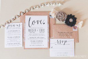flat lay wedding invitation rustic lace hand lettered