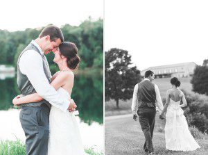 bride and groom embracing by pond gettysburg pa wedding