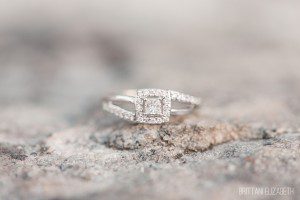unique square halo engagement ring on stone