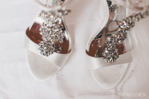 rhinestone white satin wedding shoes wedding details close up