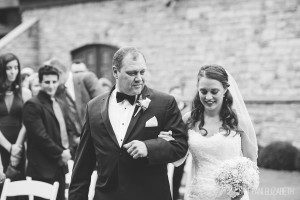 father escorting bride black and white wedding photography