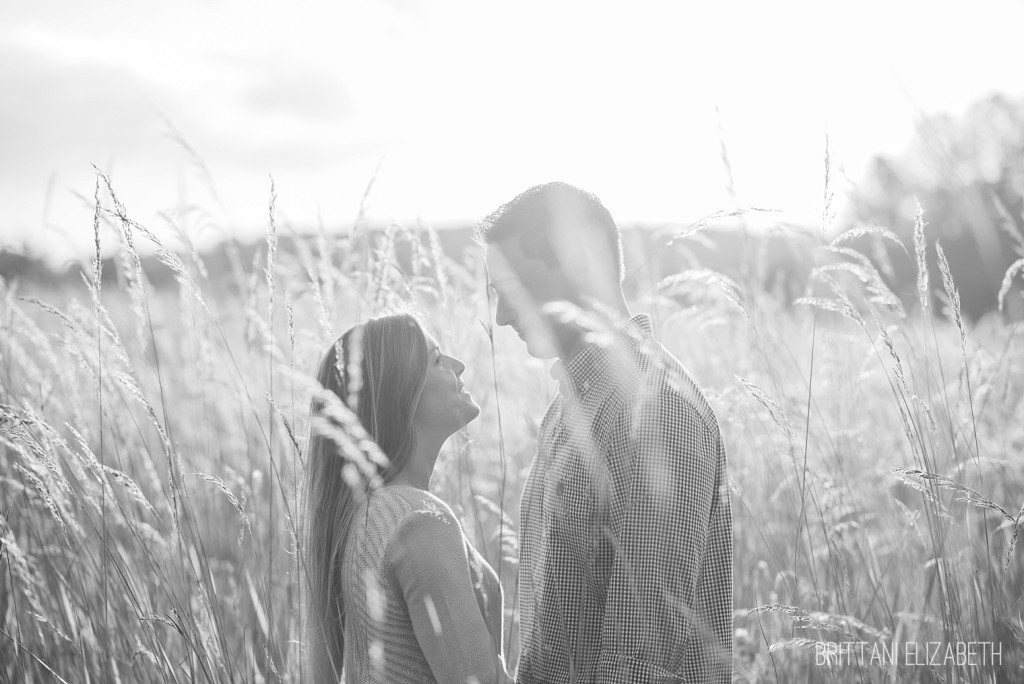 Black and White Wheat Field Engagement Session