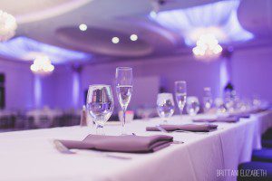 wedding party table reception the waterfall purple setting details