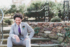 groom sitting on steps bolingroke mansion