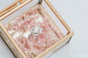 floral engagement ring in gold box