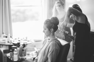 black and white bride getting ready updo hair