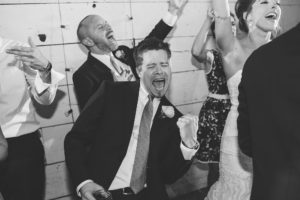 black and white singing dancing reception wedding