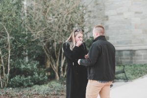 surprise engagement engaged couple west chester university campus proposal