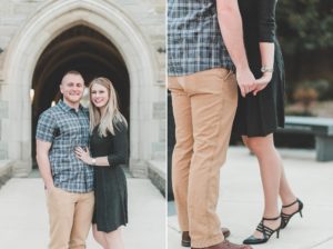 engaged couple smiling holding hands west chester university campus proposal