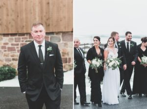groom wedding party outside winter wedding