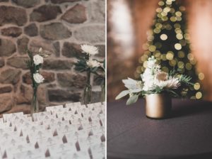 wedding place cards white floral centerpiece christmas tree lights