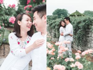 engaged couple in garden longwood gardens