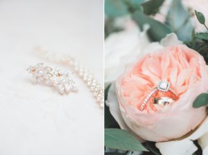 gold diamond jewelry wedding rings in peony close up