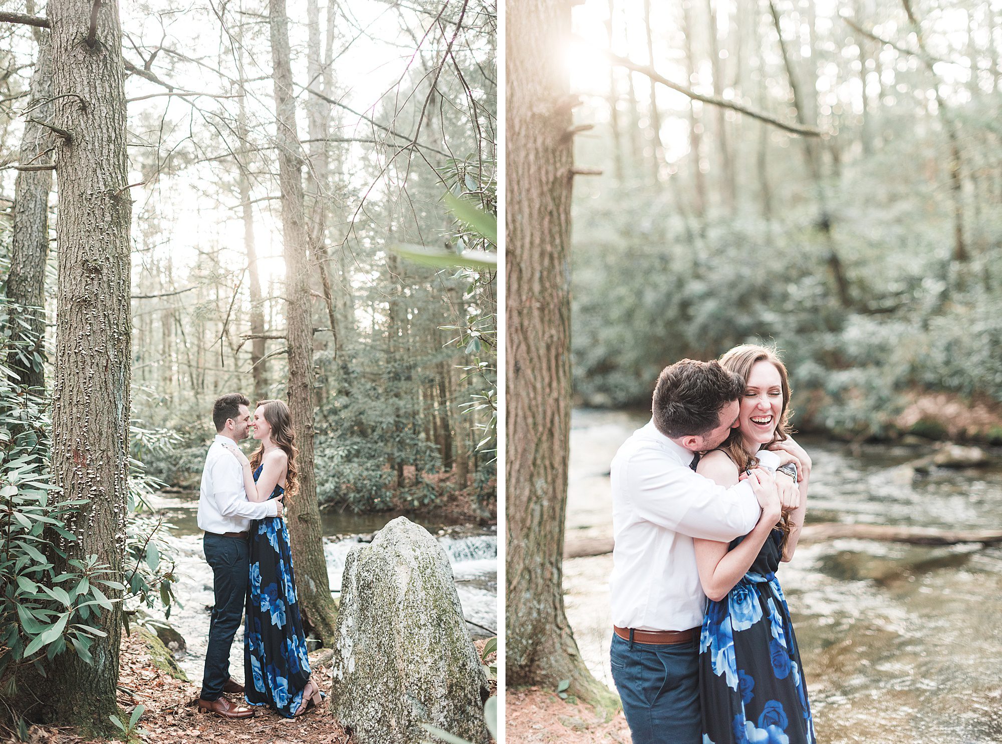 Couple embraces during outdoor engagement session