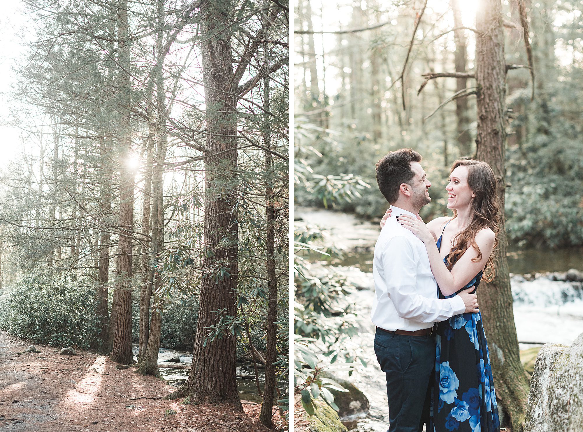Couple embraces during outdoor engagement session