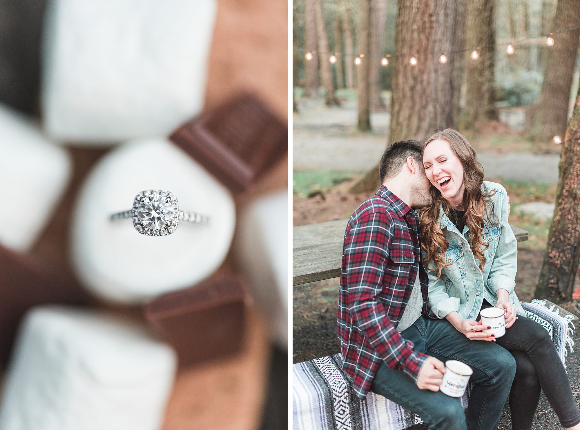 Engagement photos at campsite with s'mores