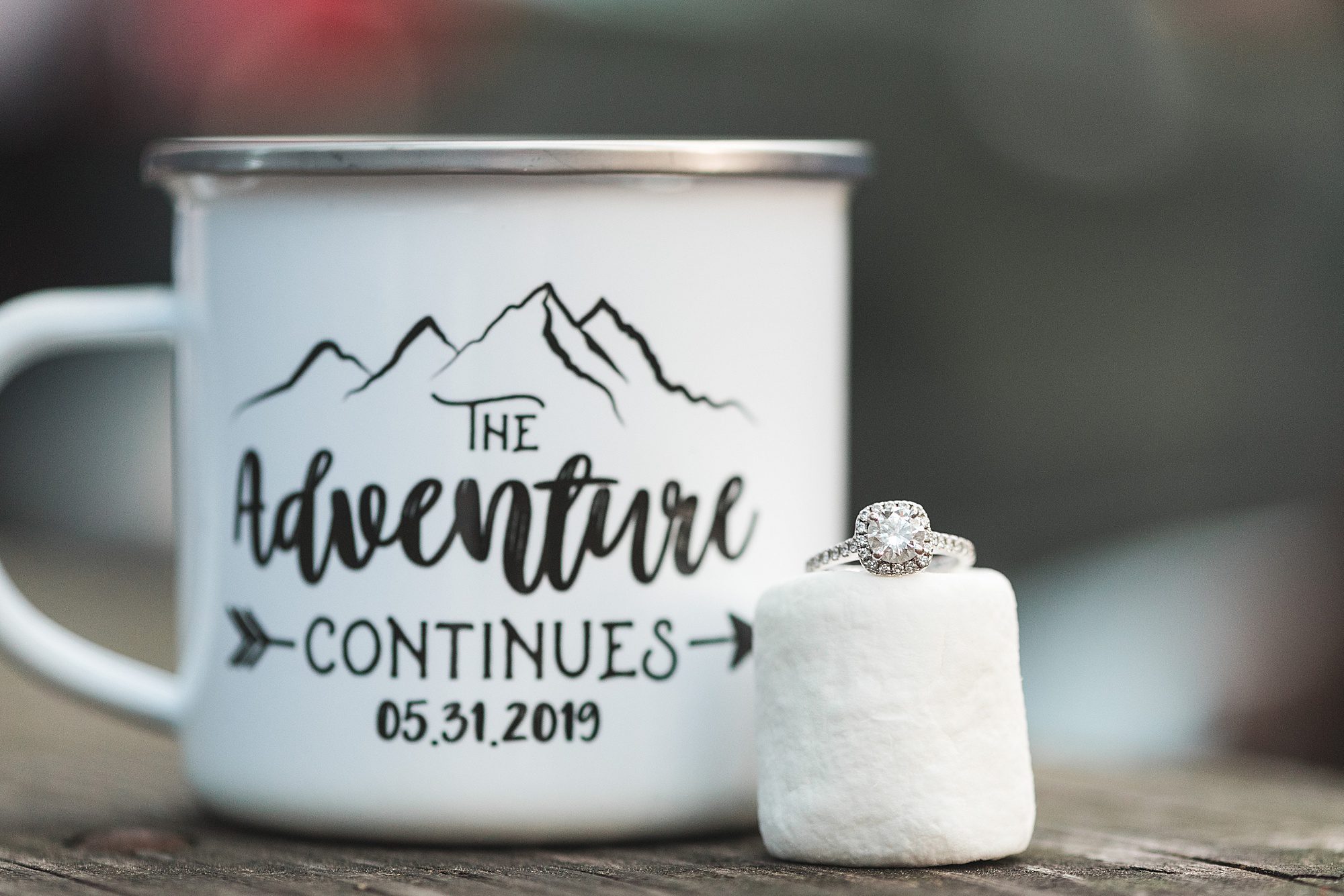 The Adventure Continues Mug with Engagement Ring
